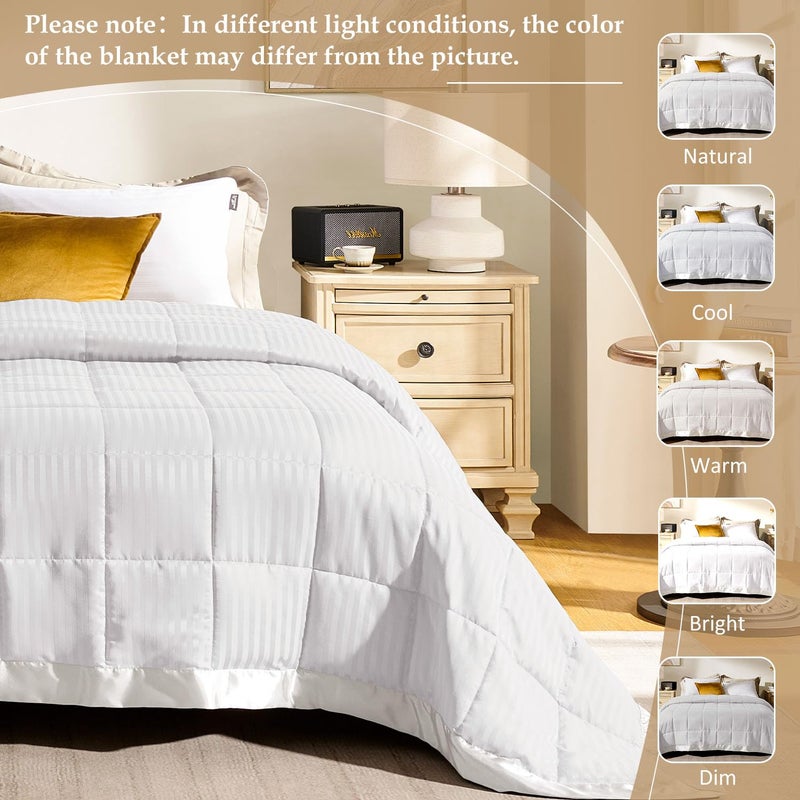 downluxe Queen Size Blanket with Satin Trim, Lightweight Down Alternative Blankets Queen Size for All Season, Machine Washable (Ivory, 90x90 Inch) - Image 5